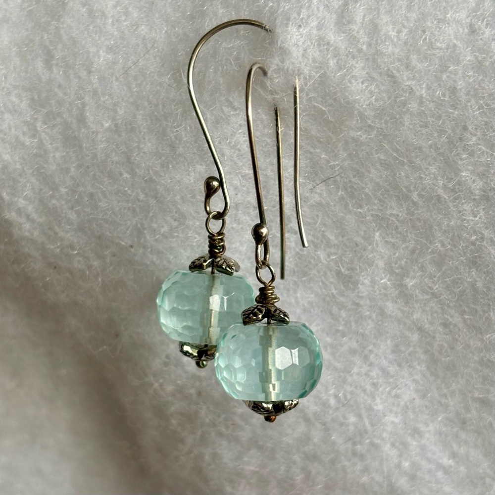 Handmade Sterling Silver Earrings Aquamarine Czech Glass Beads